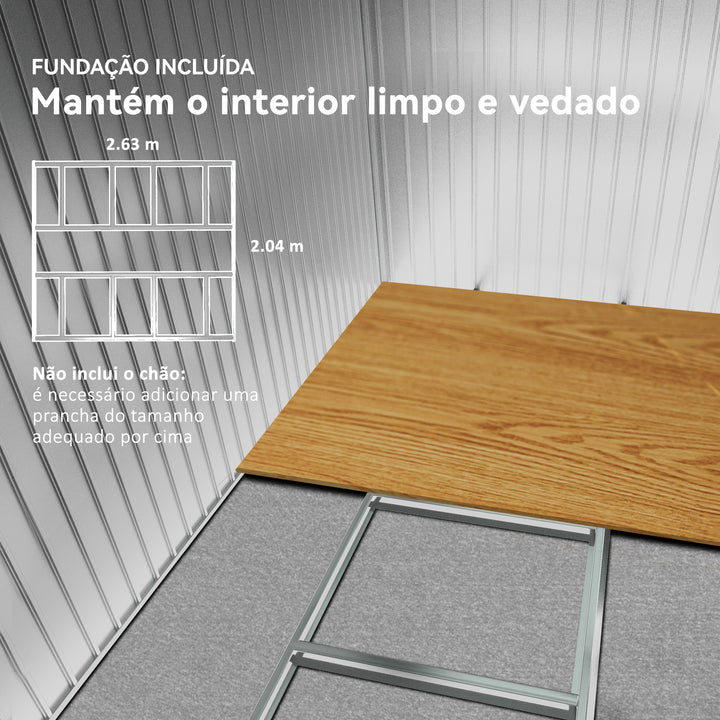 Abrigo de Jardim Exterior Abrigo e Jardim Metálico para Armazenamento de Ferramentas com Base Incluída e 4 Janelas 322x277x192cm Cinza Escuro