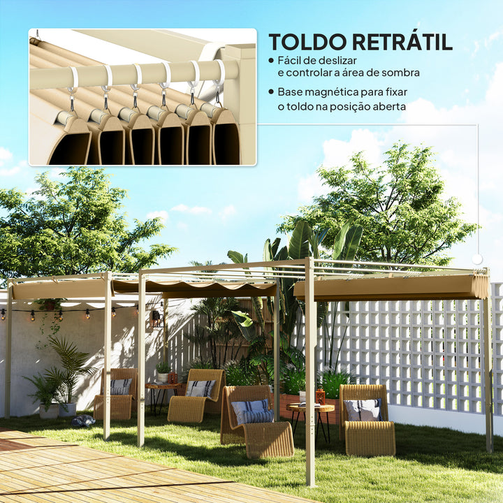 Pérgola com Telhado Retrátil Pérgola de 3x3 m Pérgola de Parede ou Independente com Fecho Magnético Proteção UV30+ Pérgola para Jardim Terraço Exterior Cáqui