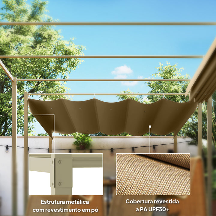Pérgola com Telhado Retrátil Pérgola de 3x3 m Pérgola de Parede ou Independente com Fecho Magnético Proteção UV30+ Pérgola para Jardim Terraço Exterior Cáqui