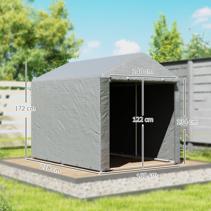 Abrigo para Ferramentas Bicicletas e Motos 1,6x2,2x1,7 cm Garagem Portátil com 2 Habitações Porta com Fecho de Correr Impermeável Anti-UV para Jardim Cinza Claro