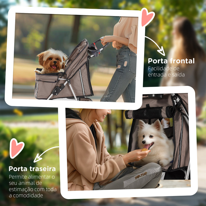 Carrito Dobrável Animais de Estimação para Cão e Gato Carrito Rodas 360º - Cor Castanho Café - 75x45x97 cm