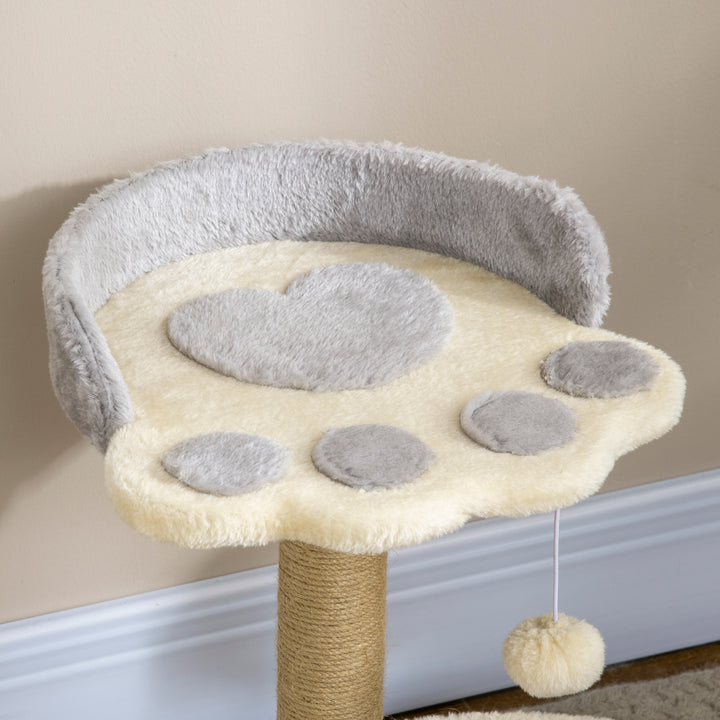 Arranhador para Gatos Altura 44 cm Torre de Escalada com 2 Camas Poste de Juta Brinquedo Pendurado Ø41x44 cm Cinza Claro