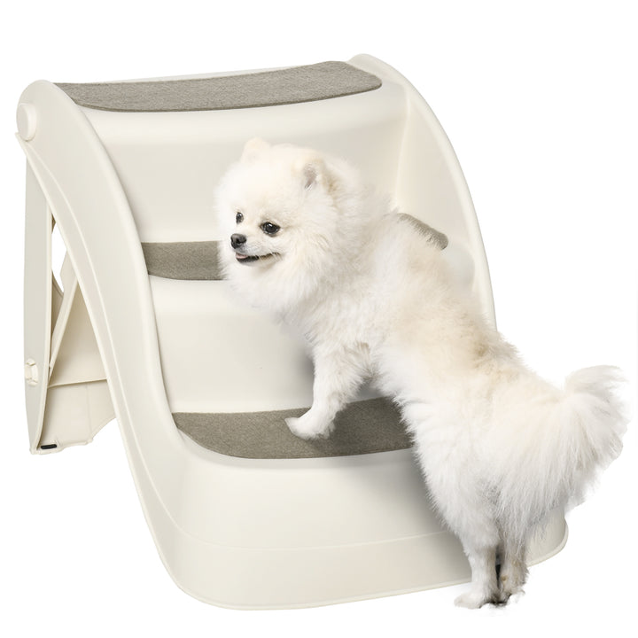 Escada para Cães de 3 Degraus Dobrável Escada de Plástico para Animais de Estimação com Tapetes Antiderrapantes para Cama Sofá Carga 15kg 49x38x38cm Creme