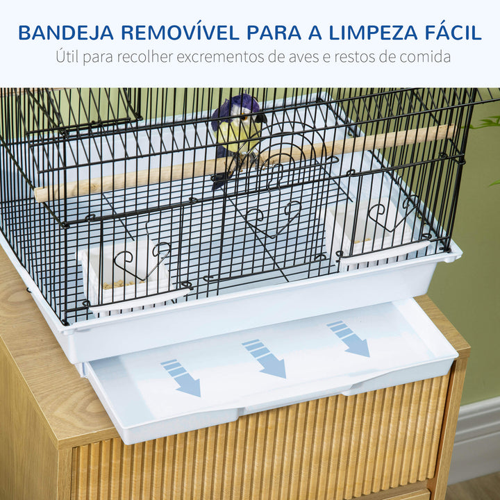 Gaiola para Pássaros de Aço com Comedouros Poleiros Baloiço e Bandeja Removível Gaiola Grande para Papagaios Canários e Periquitos 50,5x41x63 cm Branco