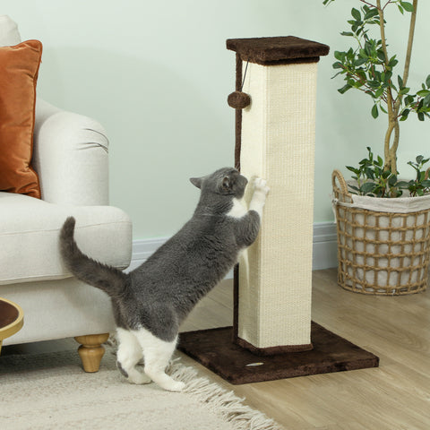 Poste Arranhador para Gatos Altura 81 cm Arranhador para Gatos com Poste de Sisal e Bola Suspensa 41x41x81 cm Marrom e Creme