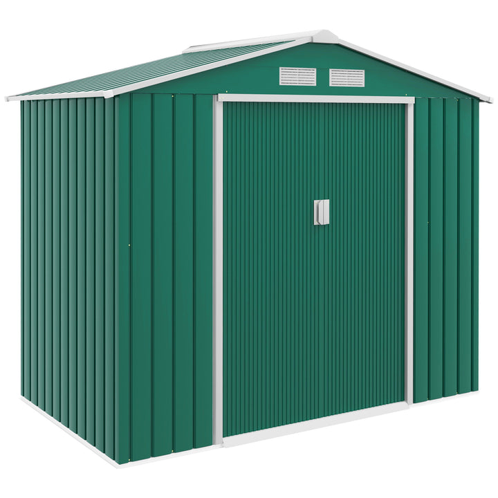 Galpão de jardim Exterior de Aço com porta deslizante grande espaço de armazenamento 213x127x185 cm Verde