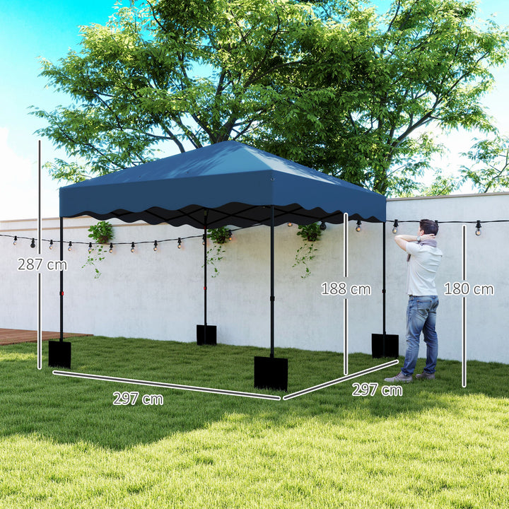 Tenda Dobrável Pop UP Tenda 3x3 m Tenda para Eventos com Proteção UV50+ Altura Ajustável Bolsa de Areia e Bolsa de Transporte com Rodas para Campismo Festas Azul