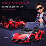 Carro Elétrico Lamborghini SIAN 12V para Crianças acima de 3 Anos com Controle Remoto Abertura da Porta Música MP3 USB e Faróis 108x62x40cm Vermelho