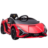 Carro Elétrico Lamborghini SIAN 12V para Crianças acima de 3 Anos com Controle Remoto Abertura da Porta Música MP3 USB e Faróis 108x62x40cm Vermelho