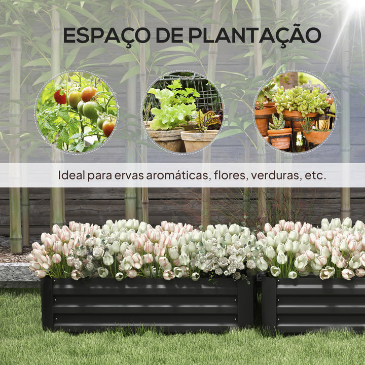 Conjunto de 2 Caixas de Plantio de Aço Caixa de Plantio Quadrada para Cultivos de Plantas Flores Pátio Exterior 100x50x30 cm Preto