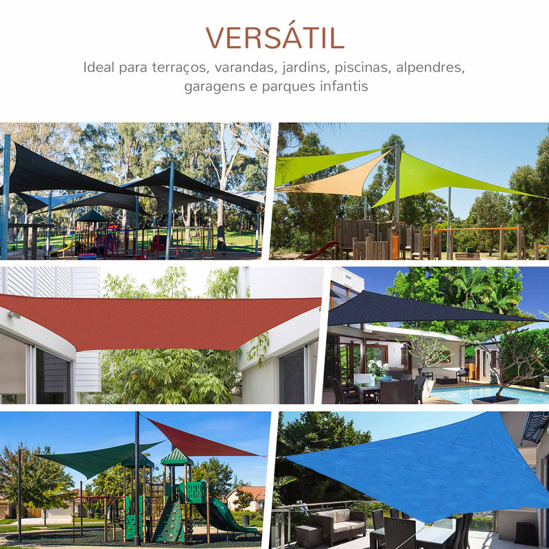 Vela de Sombra Retangular 3x4 m Toldo Vela de Poliéster com Proteção UV Aneis em Forma de D e Cordas para Jardim Pátio Piscina Vermelho Ferrugem