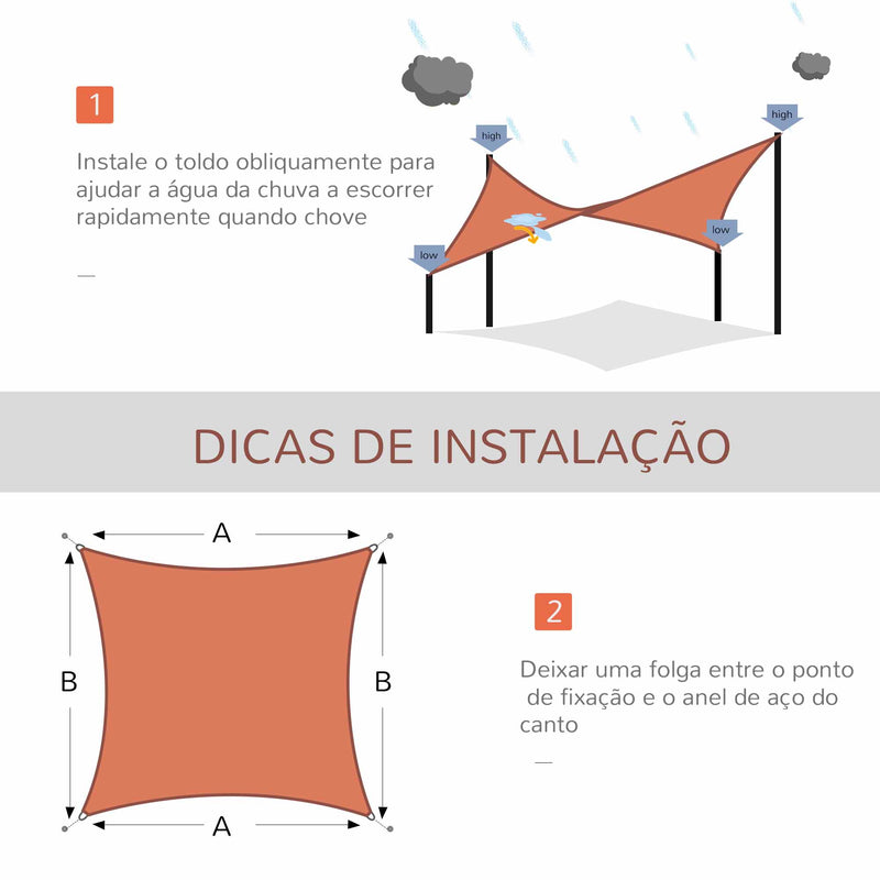 Vela de Sombra Retangular 3x4 m Toldo Vela de Poliéster com Proteção UV Aneis em Forma de D e Cordas para Jardim Pátio Piscina Vermelho Ferrugem