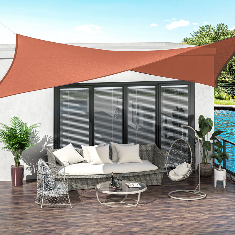 Vela de Sombra Retangular 3x4 m Toldo Vela de Poliéster com Proteção UV Aneis em Forma de D e Cordas para Jardim Pátio Piscina Vermelho Ferrugem