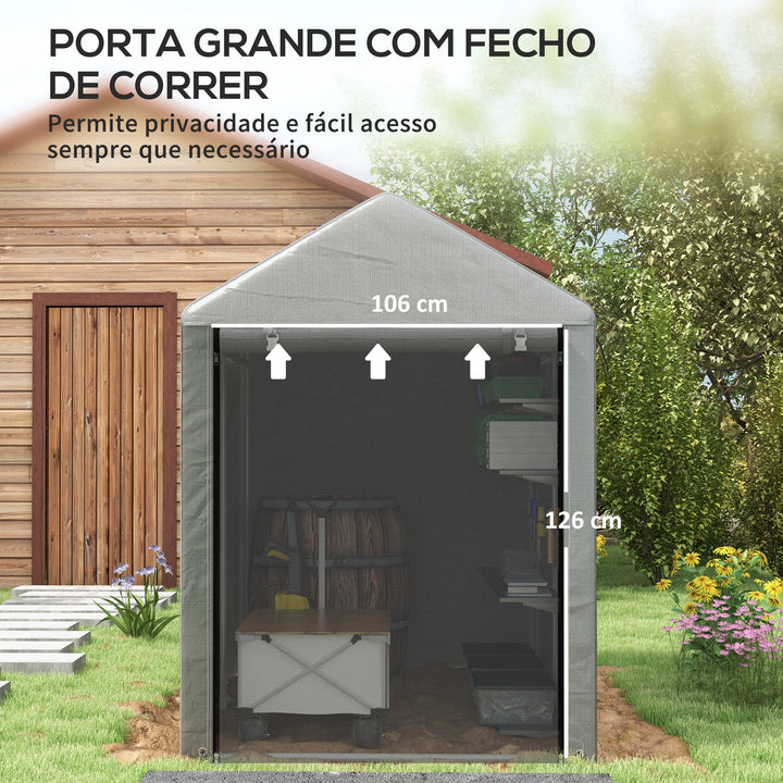 Abrigo para Ferramentas Bicicletas e Motos 1,2x1,8x1,65 m Garagem Portátil com 2 Habitações Porta com Fecho de Correr Impermeável Anti-UV para Jardim Cinza Claro
