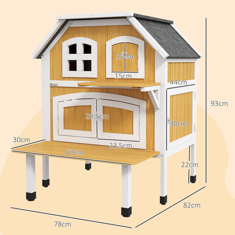 Casa para Gatos de Madeira 78x82x93 cm Casota para Gatos de 2 Níveis Abrigo para Gatos com Telhado Asfáltico Terraço e Plataforma de Salto Natural