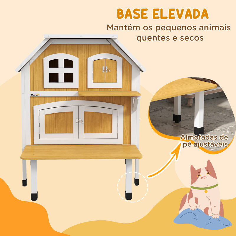 Casa para Gatos de Madeira 78x82x93 cm Casota para Gatos de 2 Níveis Abrigo para Gatos com Telhado Asfáltico Terraço e Plataforma de Salto Natural