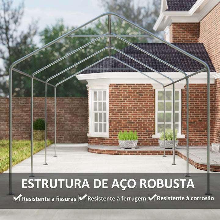 Abrigo de Exterior 6x3 m Garagem de Exterior para Carros Impermeável Abrigo Anti UV com Paredes Laterais Desmontáveis e 2 Portas com Fecho de Correr Cinza Escuro
