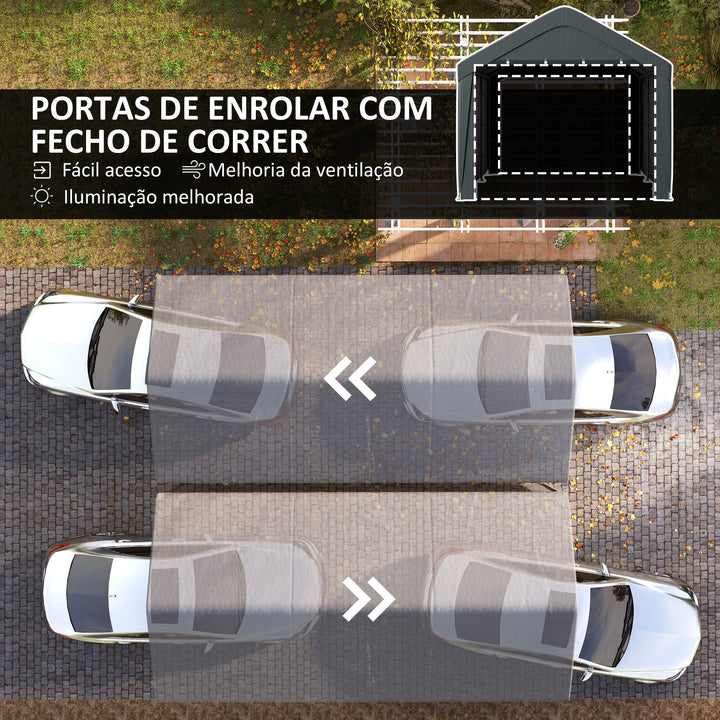 Abrigo de Exterior 6x3 m Garagem de Exterior para Carros Impermeável Abrigo Anti UV com Paredes Laterais Desmontáveis e 2 Portas com Fecho de Correr Cinza Escuro