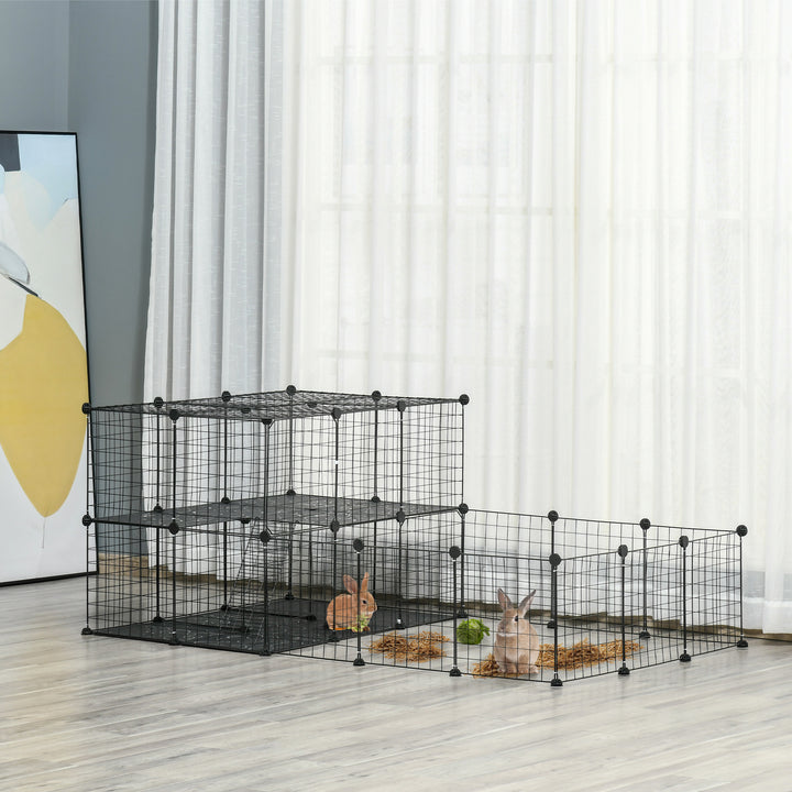 Recinto para Pequenos Animais Recinto Metálico para Animais com Forma Personalizável para Coelhos Porquinho da Índia 175x105x70 cm Preto