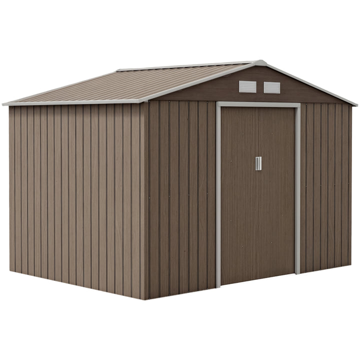 Abrigo de Jardim Exterior Abrigo e Jardim Metálico para Armazenamento de Ferramentas com Base de Reforço Incluída e 4 Janelas 277x195x192 cm Madeira