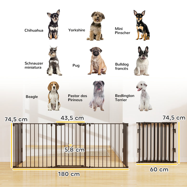 Barreira de Segurança para Animais de Estimação Barreira Dobrável de 5 Painéis com Fechadura Inteligente para Corredor Escada 300x74,5 cm Preto