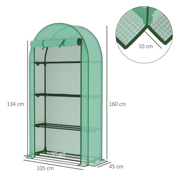 Estufa de Exterior Estufa Pequena de 4 Níveis com 4 Prateleiras Porta Enrolável Cobertura de PE e Estrutura de Aço para Cultivos Plantas Flores 105x45x160 cm Verde