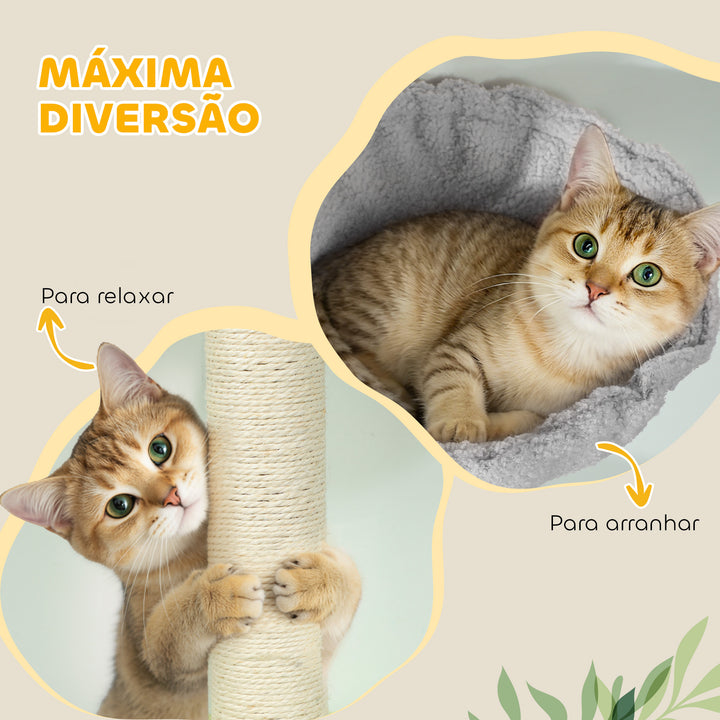 Arranhador para Gatos de Chão a Teto Altura Ajustável de 220-240 cm Torre para Gatos com Rede Plataformas em Flor Cavernas Rampa e Bola Cinza Claro