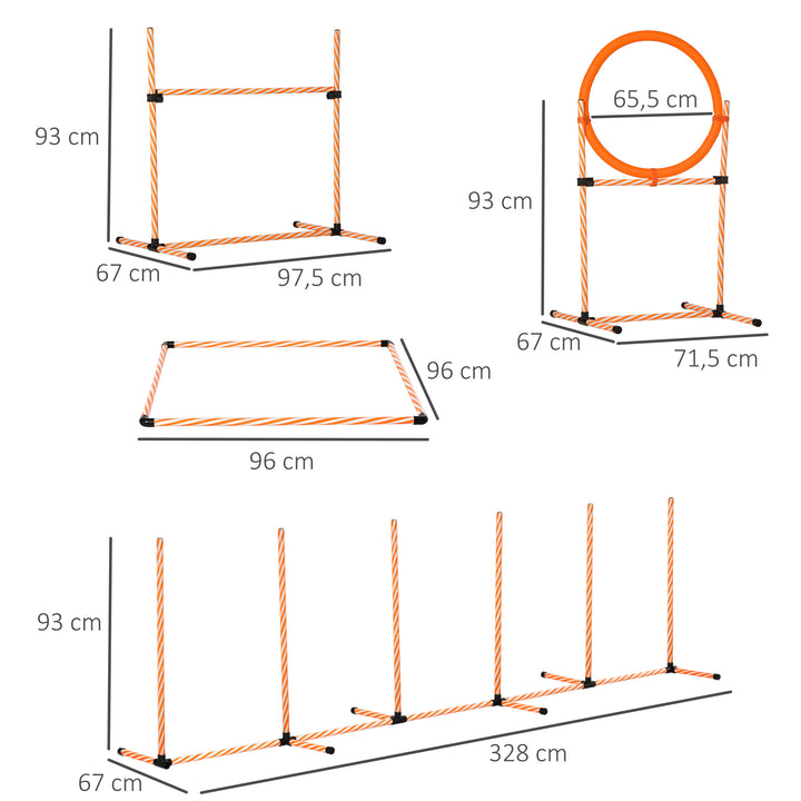 Conjunto de Treino de Agilidade para Cães de 4 Peças Kit Treino Agility para Cães com Slalom Área de Pausa Barreiras e Anel de Salto Laranja
