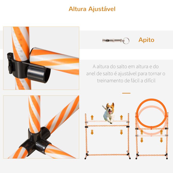 Conjunto de Treino de Agilidade para Cães de 4 Peças Kit Treino Agility para Cães com Slalom Área de Pausa Barreiras e Anel de Salto Laranja