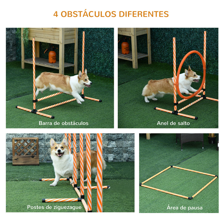 Conjunto de Treino de Agilidade para Cães de 4 Peças Kit Treino Agility para Cães com Slalom Área de Pausa Barreiras e Anel de Salto Laranja