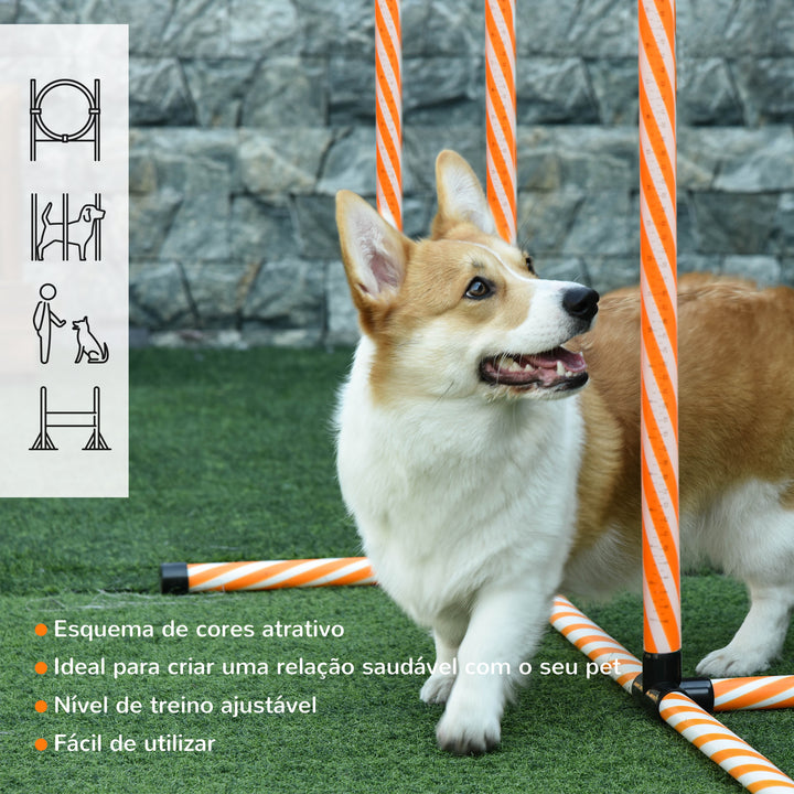 Conjunto de Treino de Agilidade para Cães de 4 Peças Kit Treino Agility para Cães com Slalom Área de Pausa Barreiras e Anel de Salto Laranja