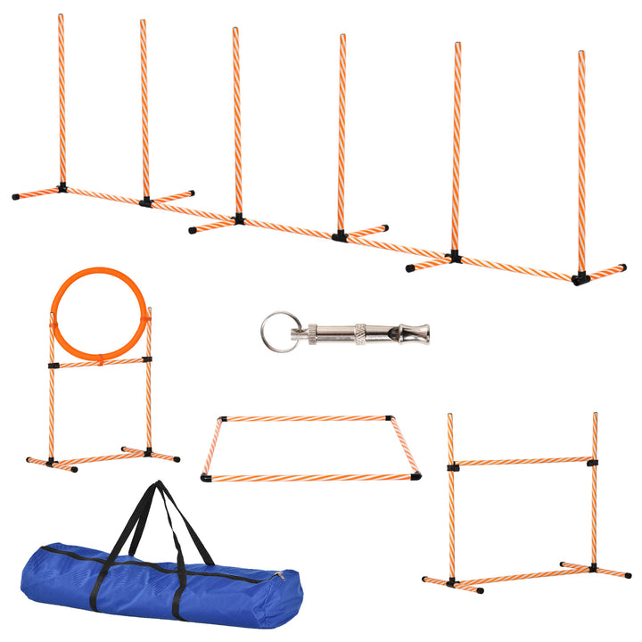 Conjunto de Treino de Agilidade para Cães de 4 Peças Kit Treino Agility para Cães com Slalom Área de Pausa Barreiras e Anel de Salto Laranja
