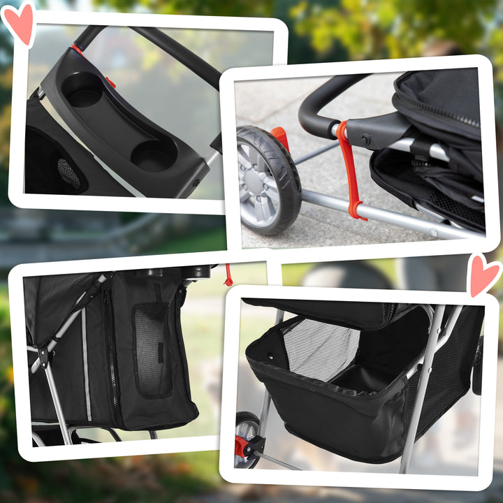 Carrinho para Animais de Estimação Dobrável Carrinho para Cães e Gatos com Rodas Giratórias Cesto e Suporte para Copos 75x45x97 cm Preto