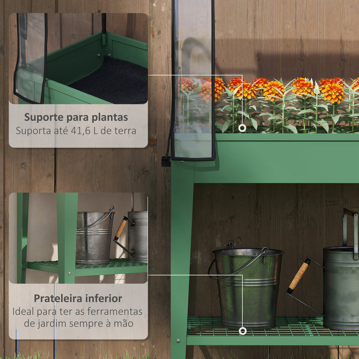 Mesa de Cultivo com Rodas 80x40x120 cm Horta Urbana Elevada com Cobertura de Estufa e Prateleira Inferior para Cultivar Plantas Flores e Vegetais Verde