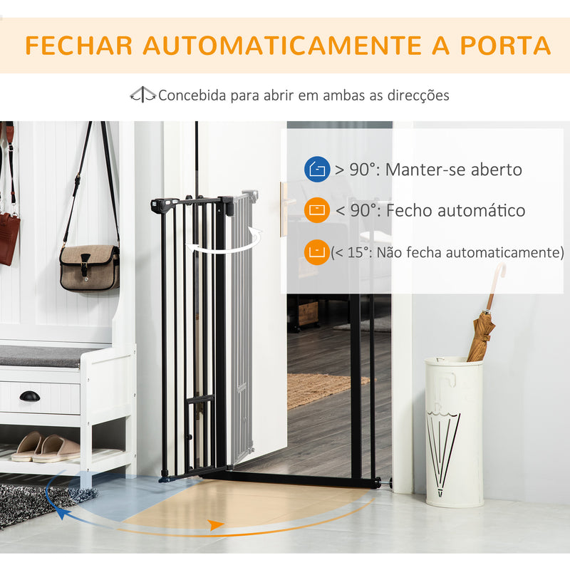 Barreira de Segurança para Cães com Porta Pequena Barreira para Animais de Estimação Extensível com Fechamento Automático e Sistema Duplo de Bloqueio 74-101x104,1 cm Preto