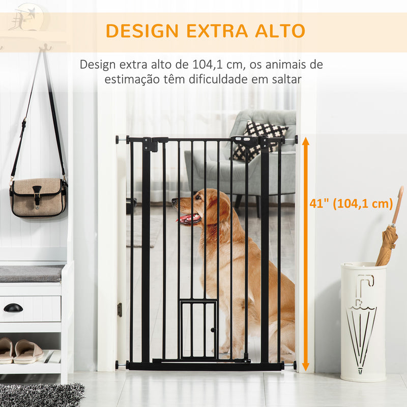 Barreira de Segurança para Cães com Porta Pequena Barreira para Animais de Estimação Extensível com Fechamento Automático e Sistema Duplo de Bloqueio 74-101x104,1 cm Preto