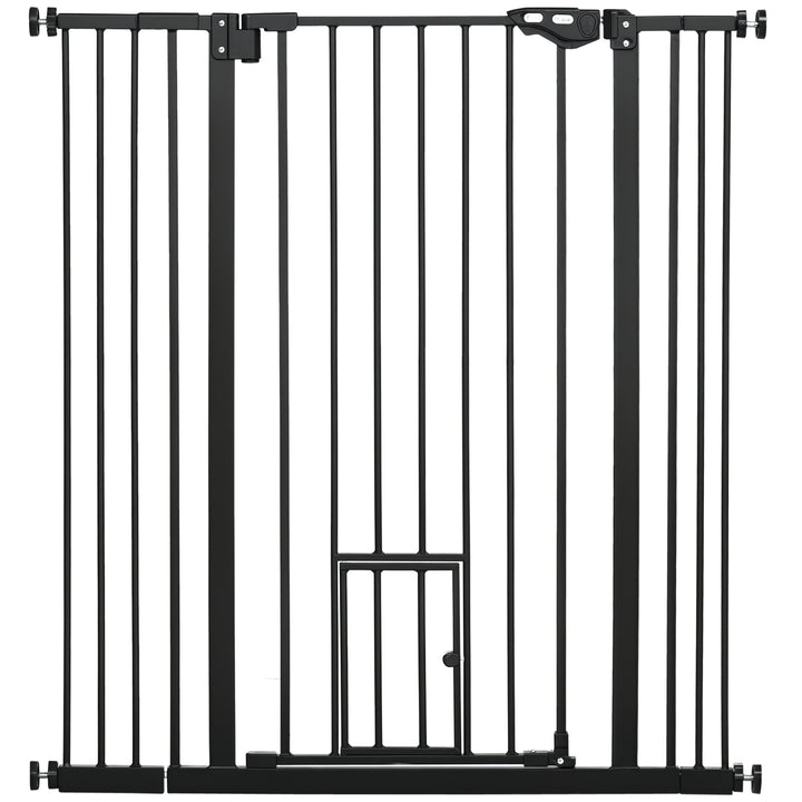 Barreira de Segurança para Cães com Porta Pequena Barreira para Animais de Estimação Extensível com Fechamento Automático e Sistema Duplo de Bloqueio 74-101x104,1 cm Preto
