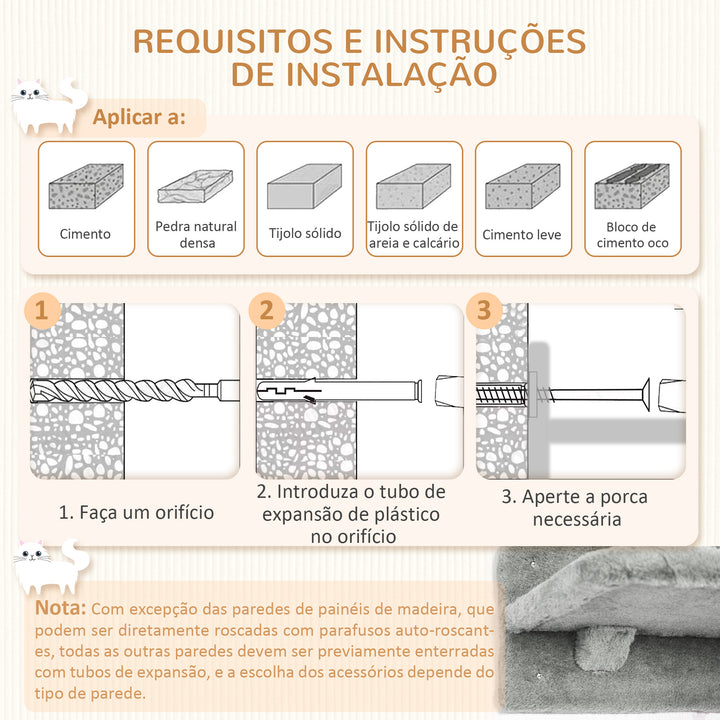 Conjunto de Prateleiras de Escalada para Gatos de 3 Peças Prateleiras de Parede para Gatos com Rede Rampa Arranhador Plataforma em Forma de Nuvem para Saltar Cinzento