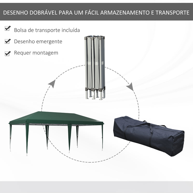 Tenda para Festas 6x3 m Tenda de Jardim com Altura Ajustável em 3 Níveis Bolsa de Transporte Estrutura de Aço Anti-UV para Pátio Campismo Verde