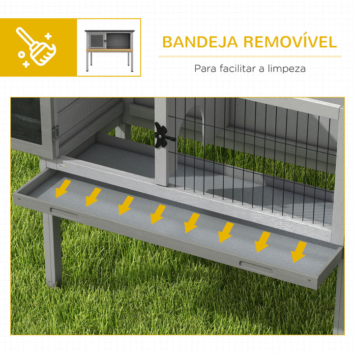 Coelheira de Madeira Casa para Animais Pequenos Coelhos Porquinho da Índia com Bandeja Amovível e Teto Asfáltico 84x43x70 cm Cinza e Preto