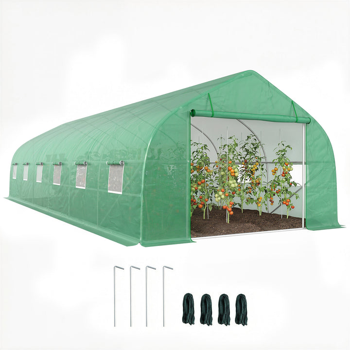 Estufa de jardim Tipo túnel para cultivo com 12 janelas e porta de enrolar Aço e PE 800x300x200 cm Verde