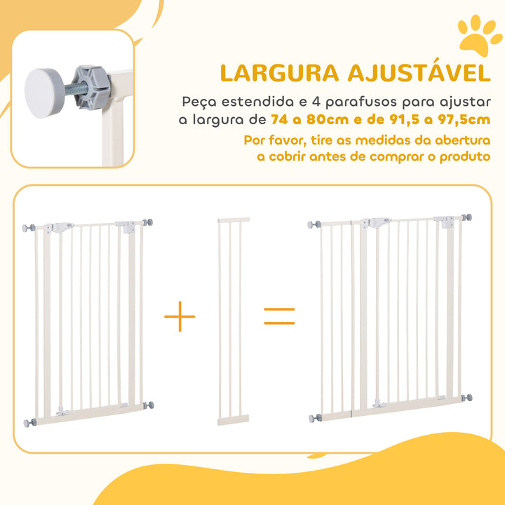 Barreira de Segurança para Portas e Escadas Barreira para Animais de Estimação com Fechadura Automática Extensível 17,5cm Metal 92-102x104,1cm Branco