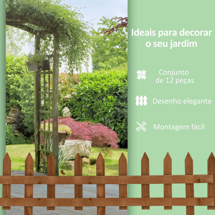 Cercas de Madeira para Jardim com 12 Painéis 50x34 cm Cercas Decorativas para Exterior com Pontas em Bico Resistentes e Fáceis de Instalar para Horta Pátio Terraço Madeira