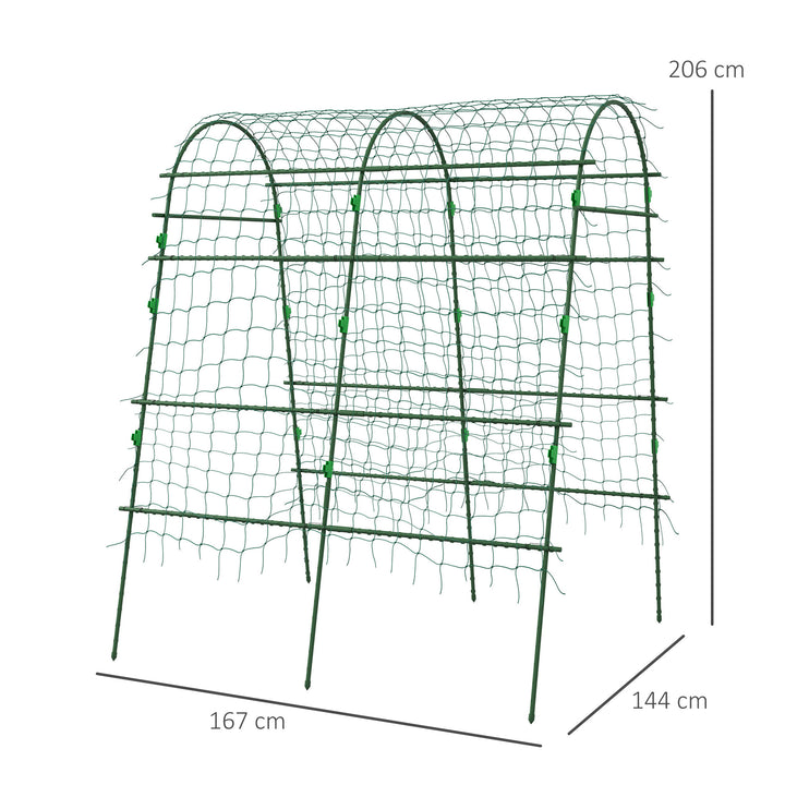 Arco para Plantas Trepadeiras 206 cm Estrutura de Jardim para Plantas Trepadoras ao Ar Livre em Forma de U com Estrutura de Aço Revestida a PE e Rede Suporte para Legumes e Frutas