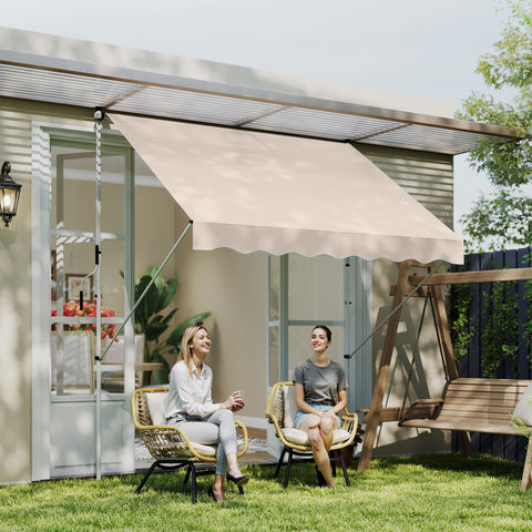 Toldo Manual Retrátil para Exterior 300x150x170-280cm Toldo Enrolável Altura Ajustável com Manivela Proteção Solar para Terraço Balcão Jardim Bege