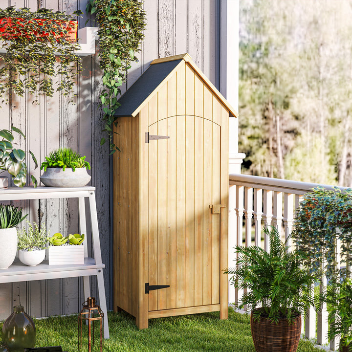 Armário Jardim de Madeira 77,5x54,2x179,5 cm 0,3 m² Abrigo de Exterior Armário para Arrumação de Ferramentas com 3 Prateleiras e 2 Portas com Fecho para Pátio Terraço Madeira