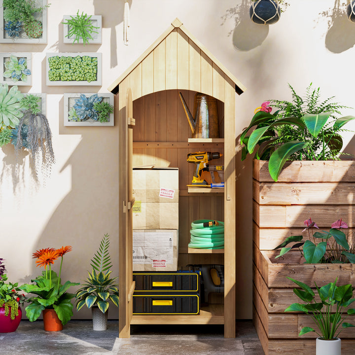Armário Jardim de Madeira 77,5x54,2x179,5 cm 0,3 m² Abrigo de Exterior Armário para Arrumação de Ferramentas com 3 Prateleiras e 2 Portas com Fecho para Pátio Terraço Madeira
