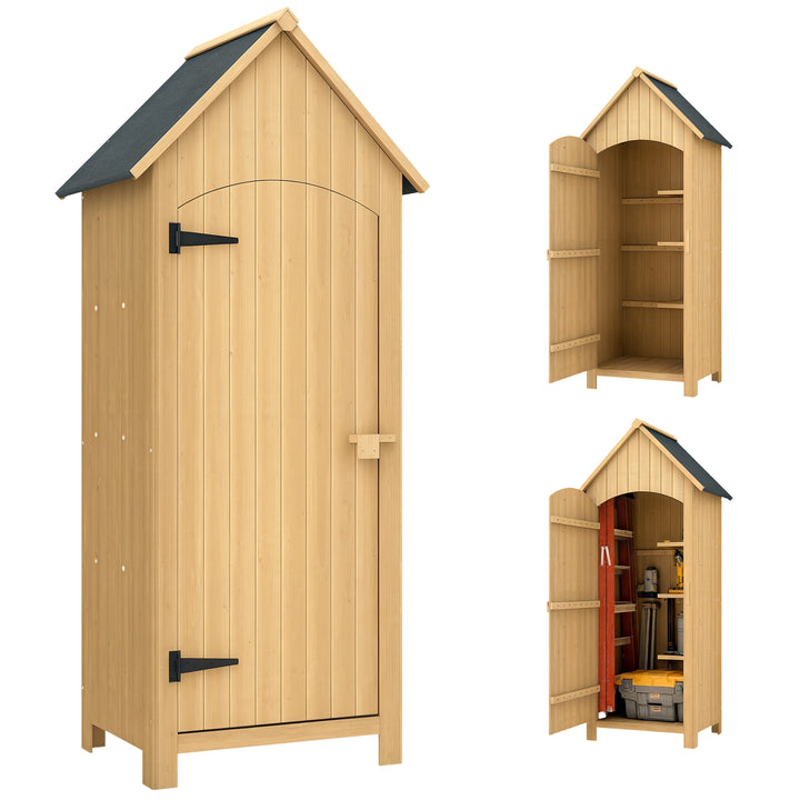 Armário Jardim de Madeira 77,5x54,2x179,5 cm 0,3 m² Abrigo de Exterior Armário para Arrumação de Ferramentas com 3 Prateleiras e 2 Portas com Fecho para Pátio Terraço Madeira