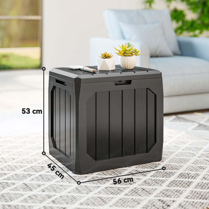 Baú de Exterior com Capacidade de 121L Baú de Armazenamento em Plástico com 2 Alças e Tampa Fechável Impermeável e Resistente às Intempéries para Jardim Terraço ou Pátio, 56x45x53 cm Preto