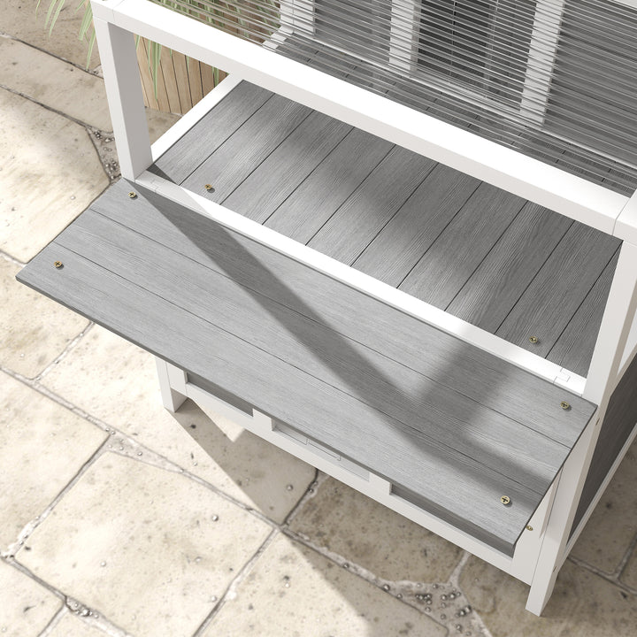 Casa para Gatos de Madeira 64x87x76 cm Casota para Gatos de 2 Níveis Refúgio para Gatos com Teto Asfáltico Janela e Porta com Cortina para Interior e Exterior 64x87x76 cm Cinza Claro